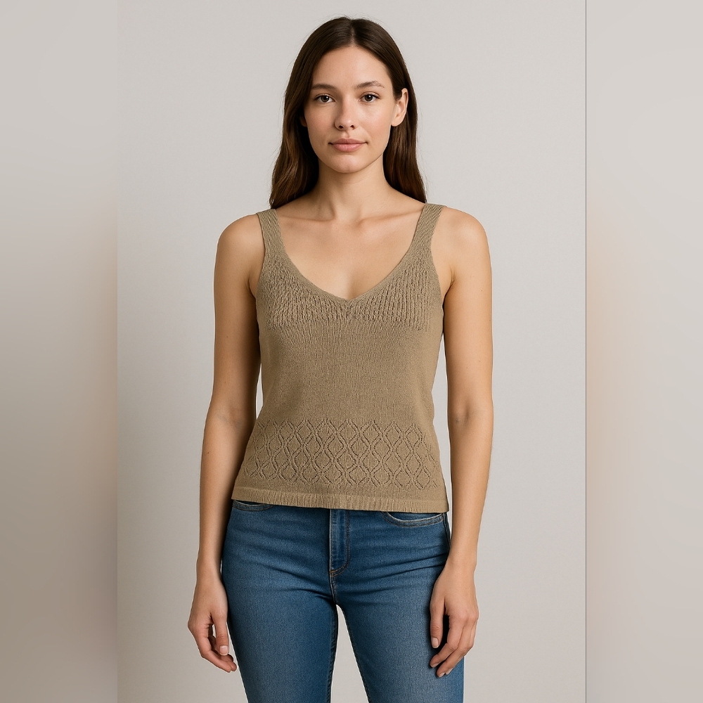 Elegant Tan/Green Knit Women's Top